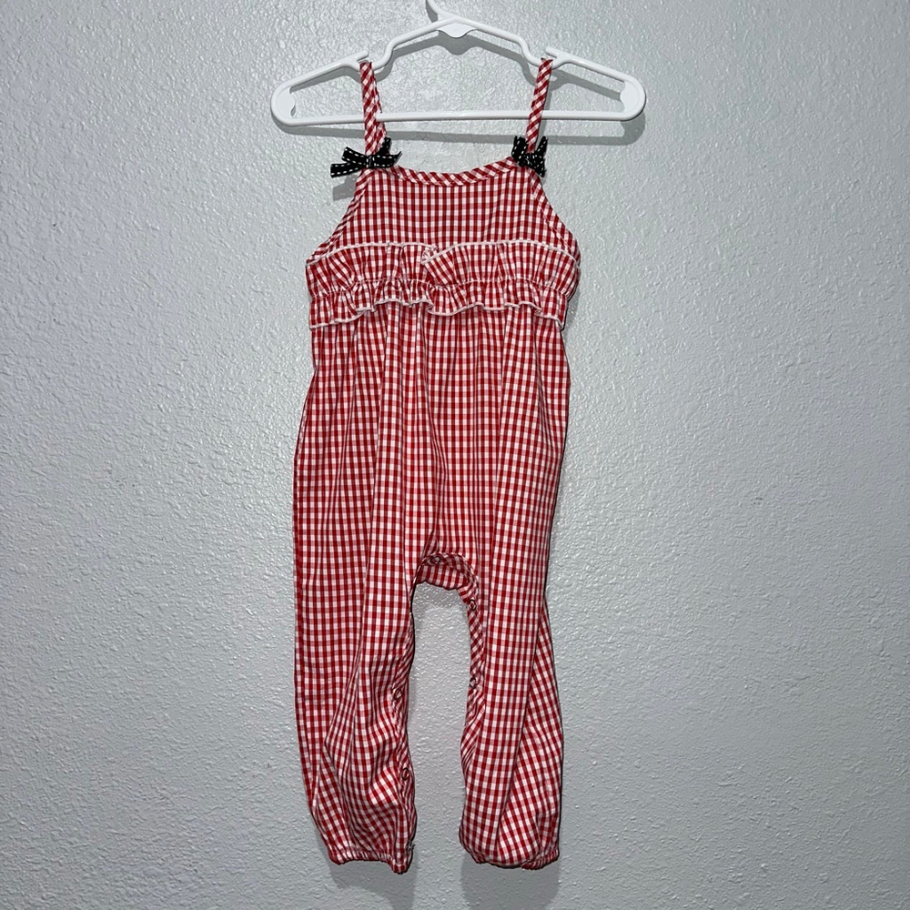 Baby Girl Red White Blue Gingham Jumpsuit Romper 6-12 Months 4th of July Summer - Picture 6 of 8
